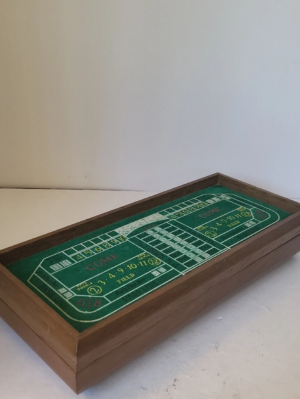 Vvintage Green Felt Wood Craps Jewelry Box Giftwood Japan